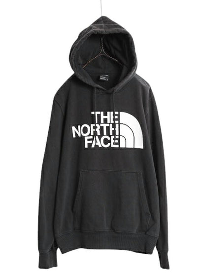 ノースフェイス プリント スウェット フード パーカー メンズ M 古着 The North Face 裏起毛 プルオーバー トレーナー アウトドア ブラック