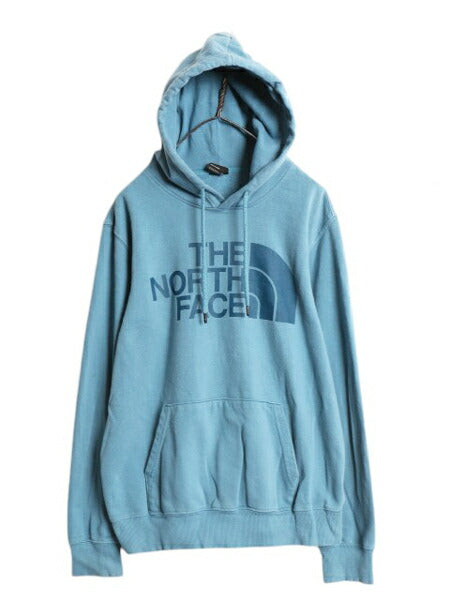 ノースフェイス プリント スウェット フード パーカー メンズ М The North Face 裏起毛 プルオーバー トレーナー アウトドア ライトブルー