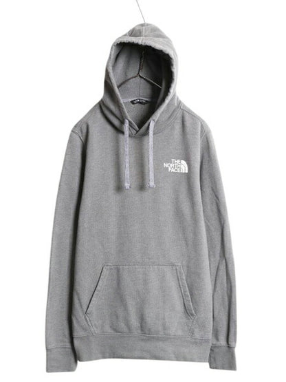 ノースフェイス 両面 プリント スウェット フード パーカー メンズ M 古着 The North Face プルオーバー トレーナー アウトドア 裏起毛 灰