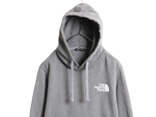 ノースフェイス 両面 プリント スウェット フード パーカー メンズ M 古着 The North Face プルオーバー トレーナー アウトドア 裏起毛 灰