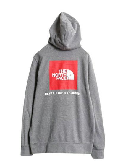 ノースフェイス 両面 プリント スウェット フード パーカー メンズ M 古着 The North Face プルオーバー トレーナー アウトドア 裏起毛 灰