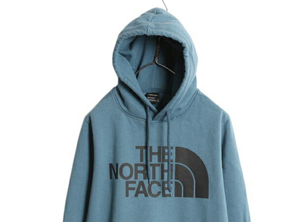 ノースフェイス プリント スウェット フード パーカー メンズ M The North Face 裏起毛 プルオーバー トレーナー アウトドア ライト ブルー
