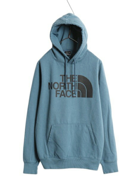 ノースフェイス プリント スウェット フード パーカー メンズ M The North Face 裏起毛 プルオーバー トレーナー アウトドア ライト ブルー