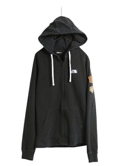 ノースフェイス フルジップ スウェット フード パーカー レディース M 黒 The North Face アウトドア トレーナー 裏起毛 ブラック ワッペン