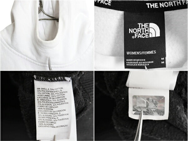 US企画 ノースフェイス プリント スウェット フード パーカー レディース M The North Face 裏起毛 プルオーバー スエット ツートン 黒 白