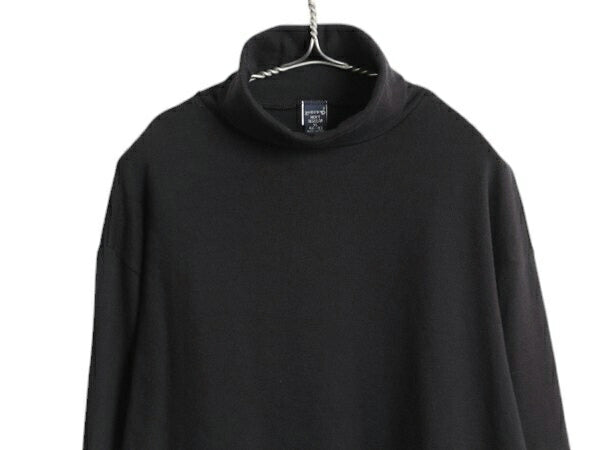 90s USA製 ランズエンド タートルネック 長袖 Tシャツ メンズ XL オールド ロンT ストレッチ コットン スムース カットソー 無地 ブラック