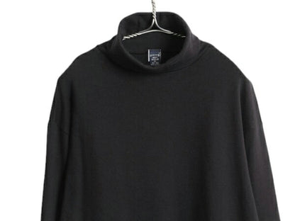 90s USA製 ランズエンド タートルネック 長袖 Tシャツ メンズ XL オールド ロンT ストレッチ コットン スムース カットソー 無地 ブラック