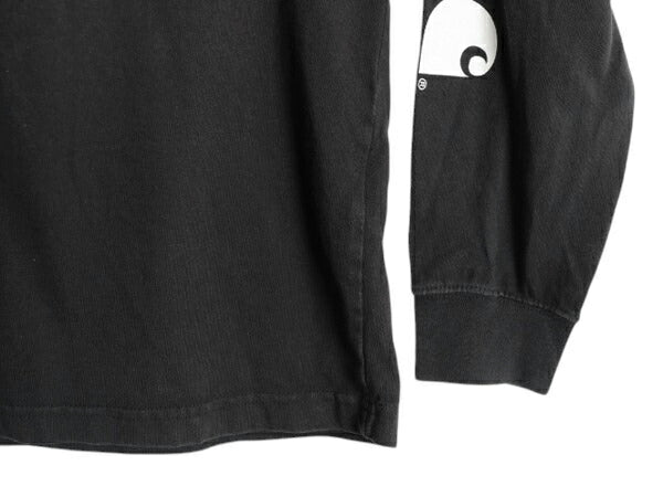 カーハート プリント 長袖 Tシャツ メンズ L / ロンT 袖プリント ヘビーウェイト クルーネック ロングスリーブ カットソー ワーク ブラック
