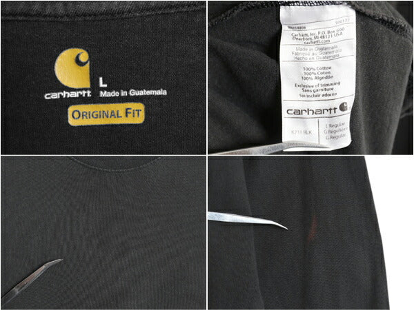 カーハート プリント 長袖 Tシャツ メンズ L / ロンT 袖プリント ヘビーウェイト クルーネック ロングスリーブ カットソー ワーク ブラック