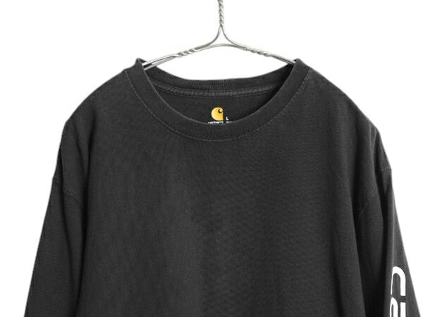 カーハート プリント 長袖 Tシャツ メンズ L / ロンT 袖プリント ヘビーウェイト クルーネック ロングスリーブ カットソー ワーク ブラック