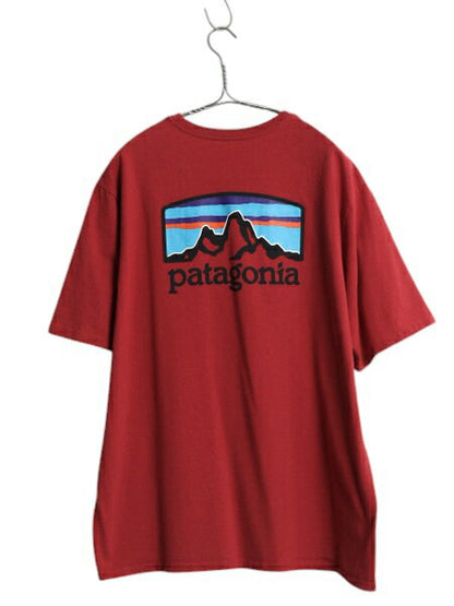 パタゴニア 両面 プリント 半袖 Tシャツ メンズ L / 古着 アウトドア バックプリント クルーネック カットソー グラフィック ワイン レッド