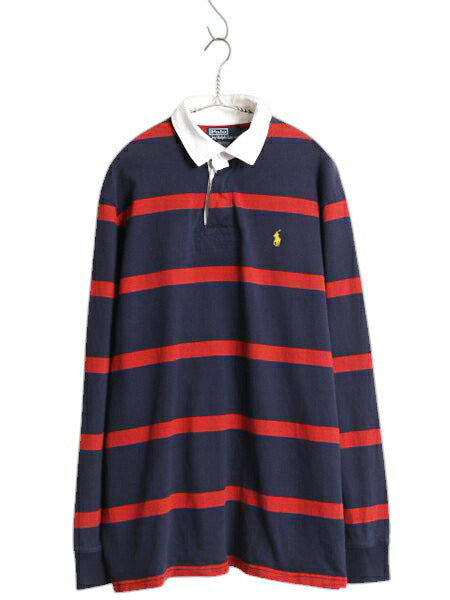 00s ポロ ラルフローレン ボーダー 長袖 ラガーシャツ メンズ L / 古着 オールド ラグビー 長袖シャツ ポロシャツ ヘビーウェイト ツートン