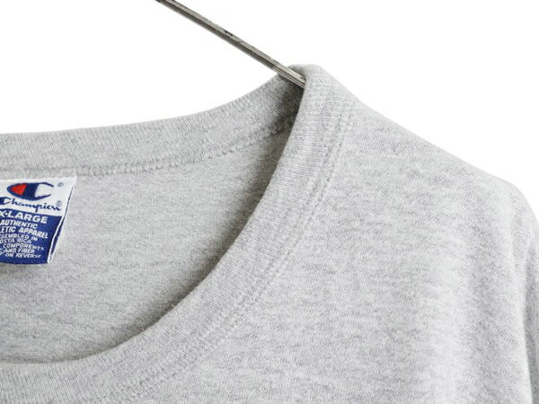 90s チャンピオン カレッジ プリント 半袖 Tシャツ メンズ XL / オールド ヘビーウェイト 目付き 大きいサイズ カットソー シンプル 杢 灰