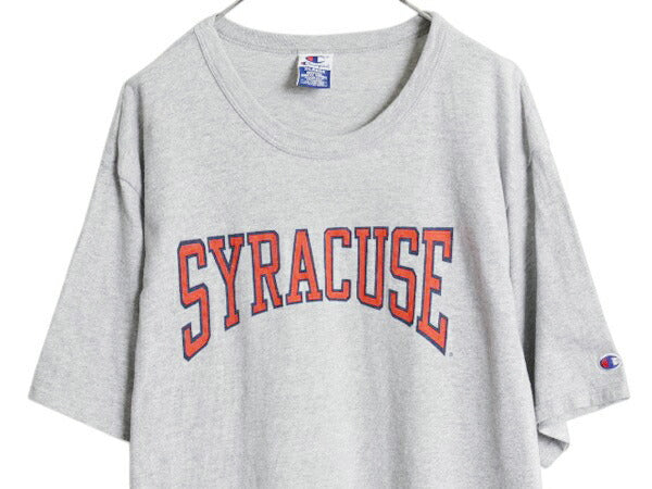 90s チャンピオン カレッジ プリント 半袖 Tシャツ メンズ XL / オールド ヘビーウェイト 目付き 大きいサイズ カットソー シンプル 杢 灰