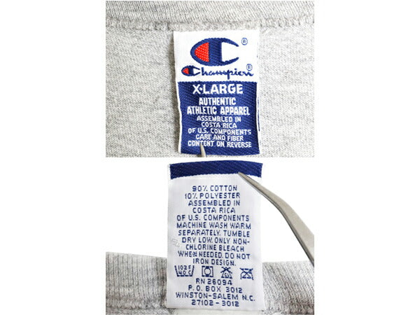 90s チャンピオン カレッジ プリント 半袖 Tシャツ メンズ XL / オールド ヘビーウェイト 目付き 大きいサイズ カットソー シンプル 杢 灰