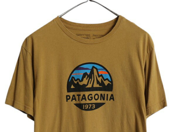 USA製 パタゴニア プリント 半袖 Tシャツ メンズ L 古着 18年製 アウトドア フィッツロイ スコープ グラフィック アート クルーネック 細身