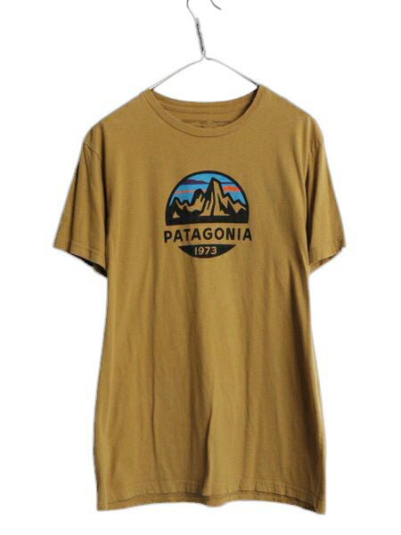 USA製 パタゴニア プリント 半袖 Tシャツ メンズ L 古着 18年製 アウトドア フィッツロイ スコープ グラフィック アート クルーネック 細身