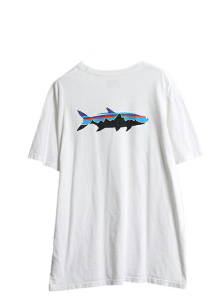 パタゴニア 両面 プリント 半袖 Tシャツ メンズ XL 17年製 アウトドア バックプリント フィッシュ グラフィック イラスト 大きいサイズ 白