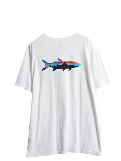 パタゴニア 両面 プリント 半袖 Tシャツ メンズ XL 17年製 アウトドア バックプリント フィッシュ グラフィック イラスト 大きいサイズ 白