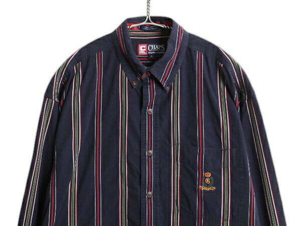 90s チャップス ラルフローレン ストライプ 長袖 ボタンダウン シャツ メンズ M / オールド ポロ コットン ワンポイント ポケット付き BD
