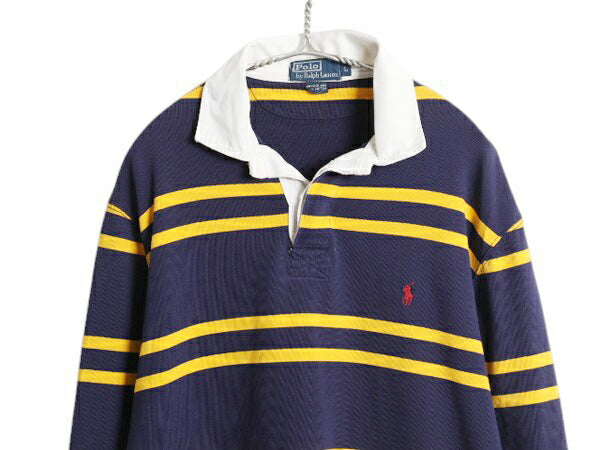 90s ポロ ラルフローレン ボーダー 長袖 ラガーシャツ メンズ L / 古着 オールド ラグビー 長袖シャツ ポロシャツ ヘビーウェイト ツートン