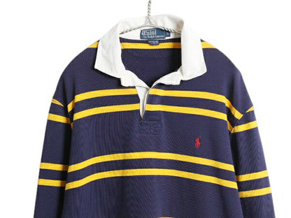 90s ポロ ラルフローレン ボーダー 長袖 ラガーシャツ メンズ L / 古着 オールド ラグビー 長袖シャツ ポロシャツ ヘビーウェイト ツートン