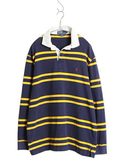 90s ポロ ラルフローレン ボーダー 長袖 ラガーシャツ メンズ L / 古着 オールド ラグビー 長袖シャツ ポロシャツ ヘビーウェイト ツートン