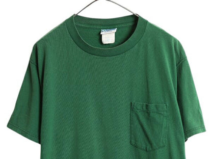 90s USA製 ディスカス ポケット付き 無地 半袖 Tシャツ メンズ L / オールド クルーネック ヘビーウェイト コットン ポケT ワンポイント 緑