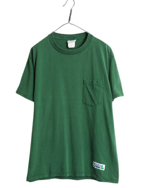90s USA製 ディスカス ポケット付き 無地 半袖 Tシャツ メンズ L / オールド クルーネック ヘビーウェイト コットン ポケT ワンポイント 緑