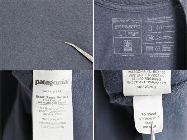 パタゴニア 両面 プリント 半袖 Tシャツ メンズ L 古着 18年製 アウトドア バックプリント クルーネック カットソー グラフィック ネイビー