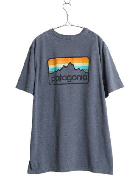 パタゴニア 両面 プリント 半袖 Tシャツ メンズ L 古着 18年製 アウトドア バックプリント クルーネック カットソー グラフィック ネイビー