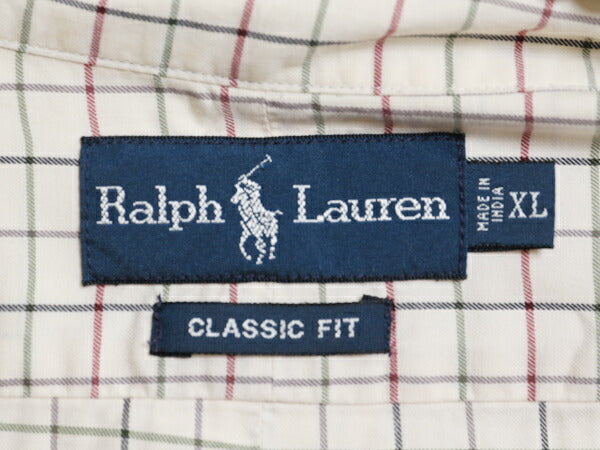 90s ラルフローレン チェック 長袖 ボタンダウン シャツ メンズ XL 古着 オールド ポロ 長袖シャツ ワンポイント ワイシャツ 大きいサイズ