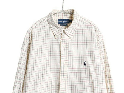 90s ラルフローレン チェック 長袖 ボタンダウン シャツ メンズ XL 古着 オールド ポロ 長袖シャツ ワンポイント ワイシャツ 大きいサイズ