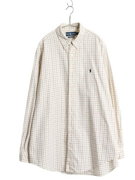 90s ラルフローレン チェック 長袖 ボタンダウン シャツ メンズ XL 古着 オールド ポロ 長袖シャツ ワンポイント ワイシャツ 大きいサイズ