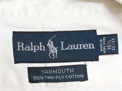 90s ラルフローレン 長袖 ボタンダウン シャツ メンズ L 程 / オールド ポロ 長袖シャツ ワンポイント コットン BD ワイシャツ ビジネス 白