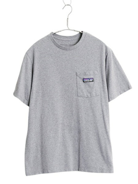 パタゴニア ポケット付き 半袖 Tシャツ メンズ XS 古着 アウトドア ポケT ワンポイント P6 ロゴ刺繍 灰 トップス シンプル ポケットTシャツ