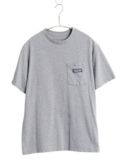 パタゴニア ポケット付き 半袖 Tシャツ メンズ XS 古着 アウトドア ポケT ワンポイント P6 ロゴ刺繍 灰 トップス シンプル ポケットTシャツ