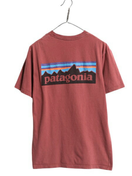 パタゴニア 両面 プリント 半袖 Tシャツ メンズ S / 17年製 アウトドア P6 バックプリント ボックスロゴ カットソー シンプル バーガンディ