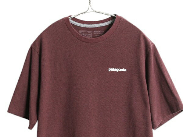 パタゴニア 両面 プリント 半袖 Tシャツ メンズ M 古着 アウトドア カットソー P6 バックプリント ボックスロゴ カットソー バーガンディ