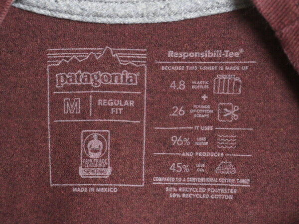 パタゴニア 両面 プリント 半袖 Tシャツ メンズ M 古着 アウトドア カットソー P6 バックプリント ボックスロゴ カットソー バーガンディ