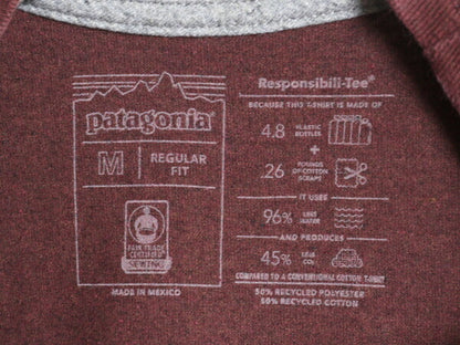 パタゴニア 両面 プリント 半袖 Tシャツ メンズ M 古着 アウトドア カットソー P6 バックプリント ボックスロゴ カットソー バーガンディ
