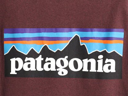 パタゴニア 両面 プリント 半袖 Tシャツ メンズ M 古着 アウトドア カットソー P6 バックプリント ボックスロゴ カットソー バーガンディ