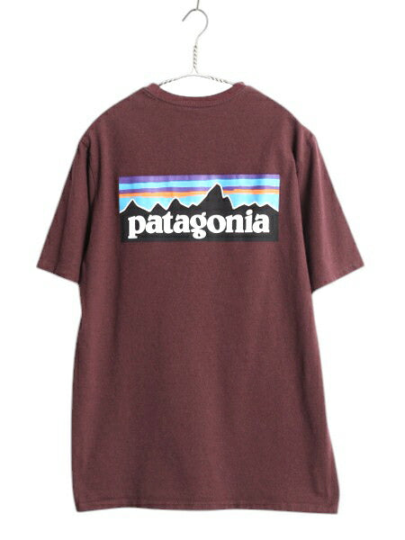 パタゴニア 両面 プリント 半袖 Tシャツ メンズ M 古着 アウトドア カットソー P6 バックプリント ボックスロゴ カットソー バーガンディ