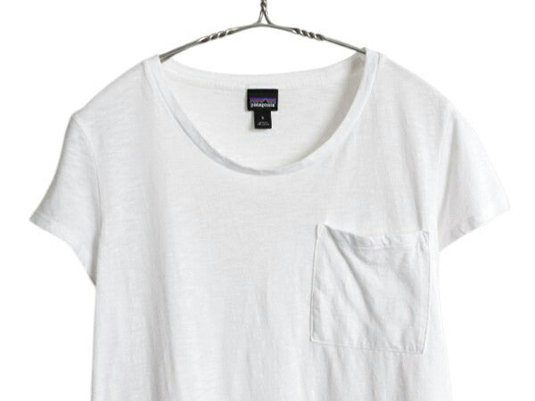 パタゴニア ポケット付き 無地 半袖 Tシャツ レディース S アウトドア ポケT カットソー アンダーシャツ 薄手 シンプル ブランク ホワイト
