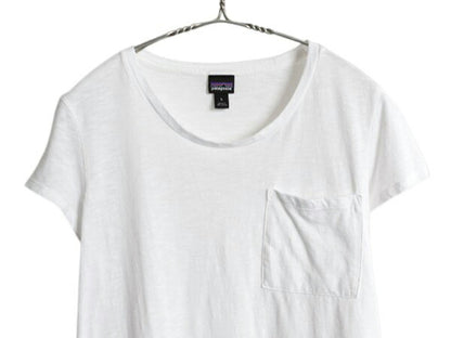 パタゴニア ポケット付き 無地 半袖 Tシャツ レディース S アウトドア ポケT カットソー アンダーシャツ 薄手 シンプル ブランク ホワイト