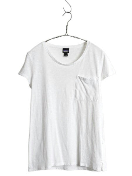 パタゴニア ポケット付き 無地 半袖 Tシャツ レディース S アウトドア ポケT カットソー アンダーシャツ 薄手 シンプル ブランク ホワイト