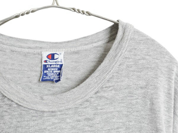 90s チャンピオン 無地 半袖 Tシャツ メンズ XL 古着 オールド コットン ワンポイント 目無し 薄手 シンプル 大きいサイズ ブランク グレー