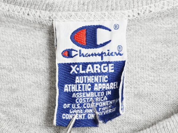 90s チャンピオン 無地 半袖 Tシャツ メンズ XL 古着 オールド コットン ワンポイント 目無し 薄手 シンプル 大きいサイズ ブランク グレー