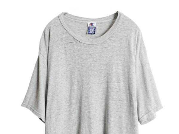 90s チャンピオン 無地 半袖 Tシャツ メンズ XL 古着 オールド コットン ワンポイント 目無し 薄手 シンプル 大きいサイズ ブランク グレー