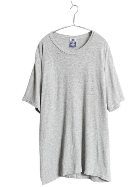 90s チャンピオン 無地 半袖 Tシャツ メンズ XL 古着 オールド コットン ワンポイント 目無し 薄手 シンプル 大きいサイズ ブランク グレー